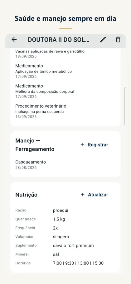 Tela de saúde e manejo
